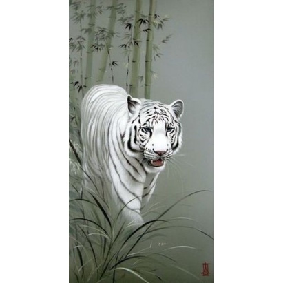 Hiasan dinding gambar harimau putih plus bingkai