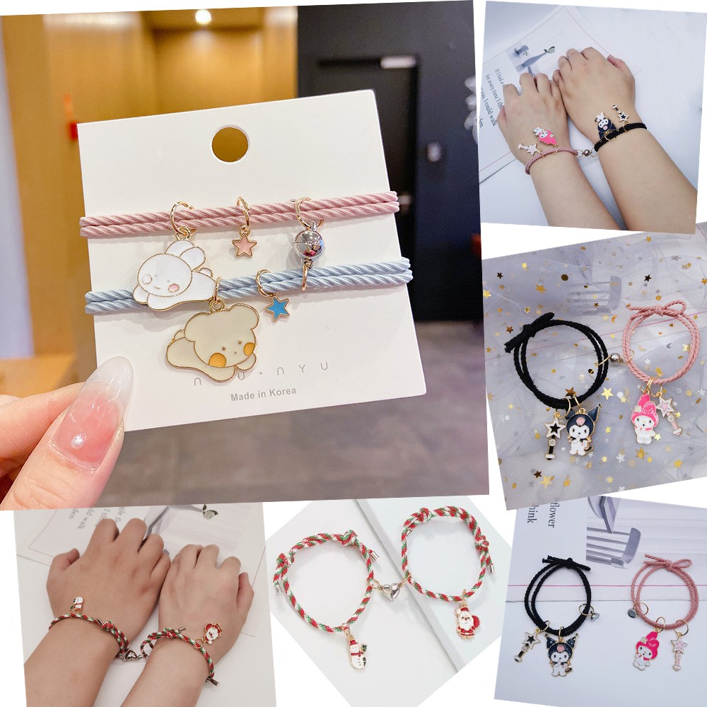 AZ076 1pair Gelang Tali Magnetik Motif Kartun Untuk Pasangan Couple / Kado Ultah / Kado Persahabatan / 1 Pasang Gelang