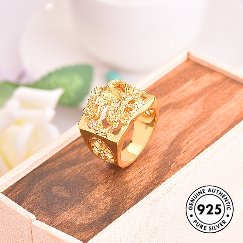 Cincin Lapis Silver S925 Desain Naga Hollow Untuk Pria