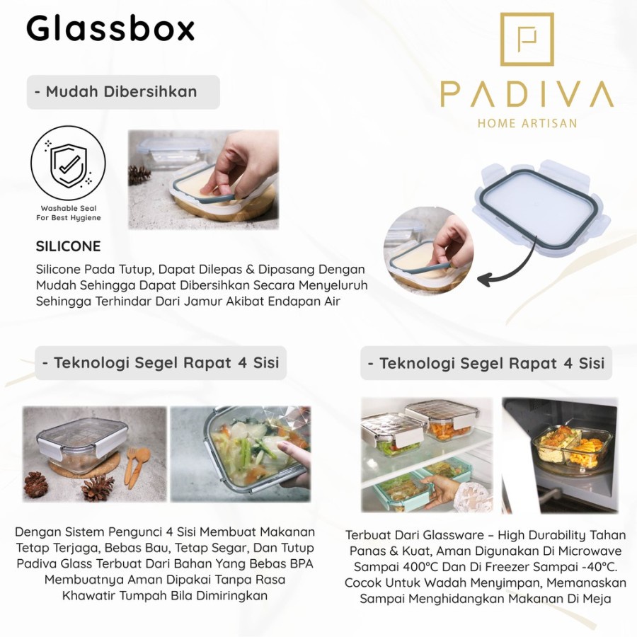 Padiva 640ml Gold Crystal GlassBox / Glass Food Container