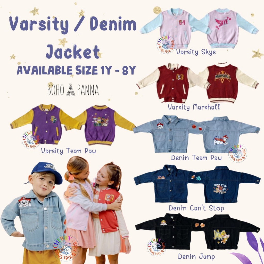 Bohopanna Varsity Jacket / Denim Jaket Paw Patrol 1- 8 Years Jaket Anak Kekinian Fashion Jaket CBKS