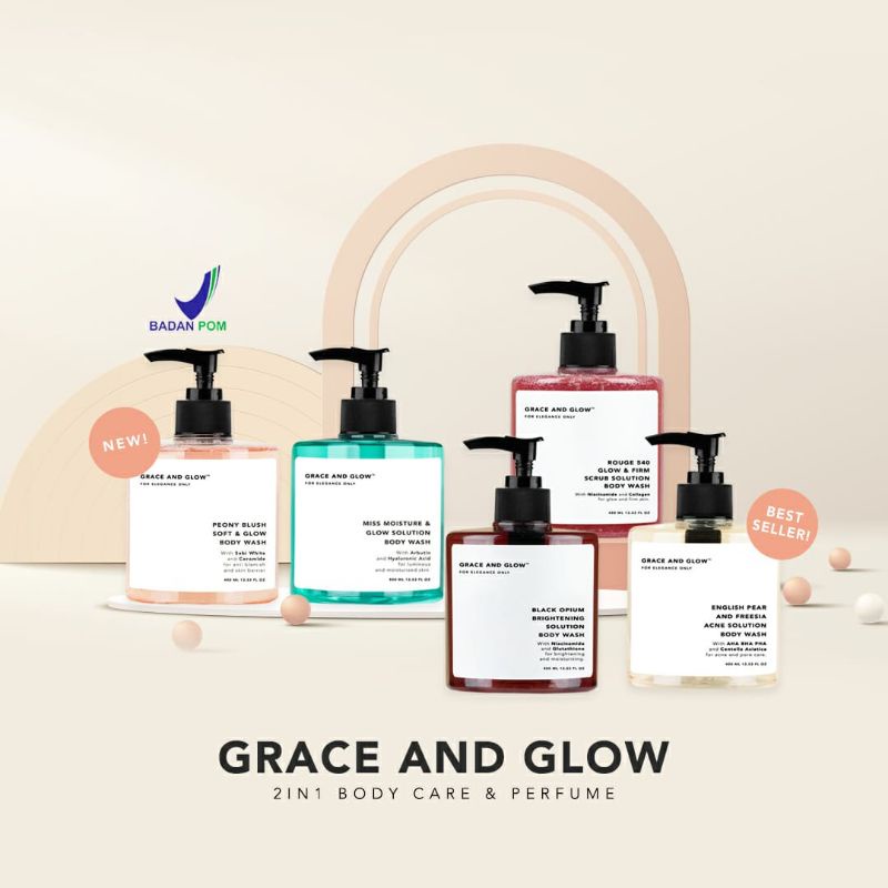 [ BPOM ]  Grace And Glow BOX + BARCODE Black Opium Brightening - English Pear &amp; Freesia Anti-Acne Solution Body Wash  / Grace &amp; glow/  grace n glow