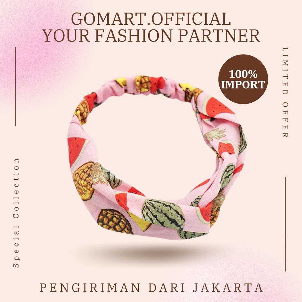 Bando Wanita Motif Buah - Bando Bandana Headband Simpul Ala Korea - Bando Import Termurah [B03]