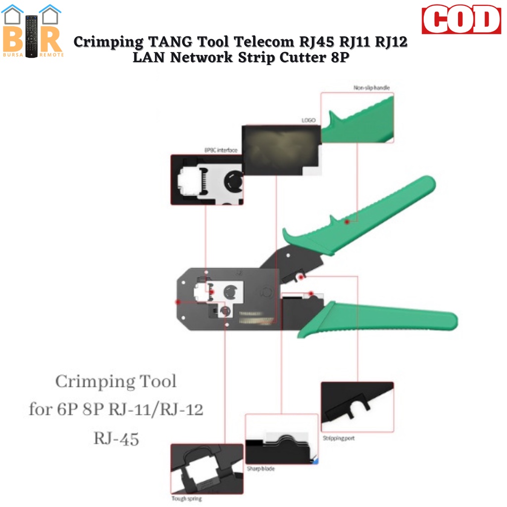 Tang Krimping Tool Crimping TANG Telecom RJ45 RJ11 RJ12 LAN Network Strip Cutter 8p