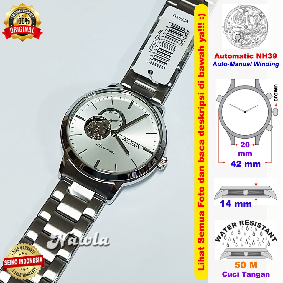 Alba Automatic A9A013X1 Open Heart Silver - Jam Tangan Pria A9A013