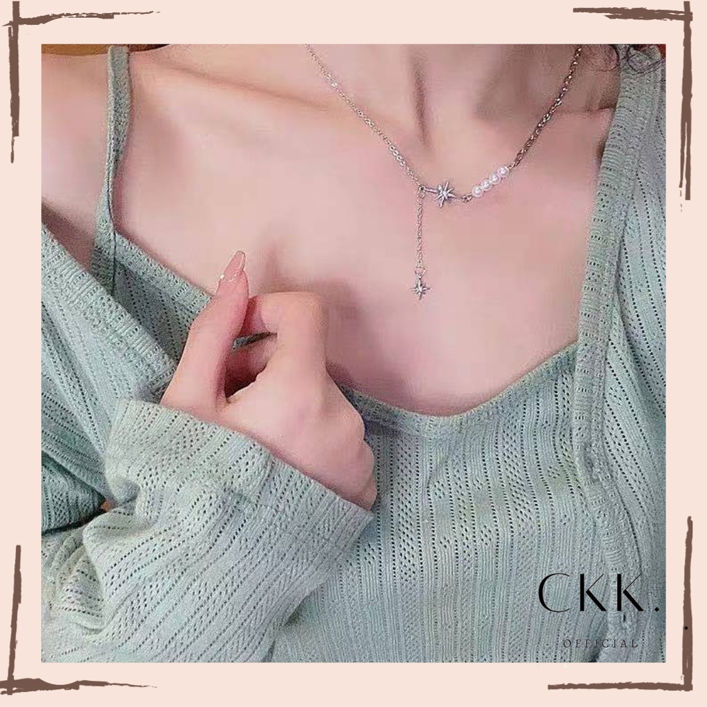 ➰CKK➰ K28 Kalung Korea Rantai Mutiara Zircon Star Yuriko Juntai Silver Pearl Bintang Korean Necklace