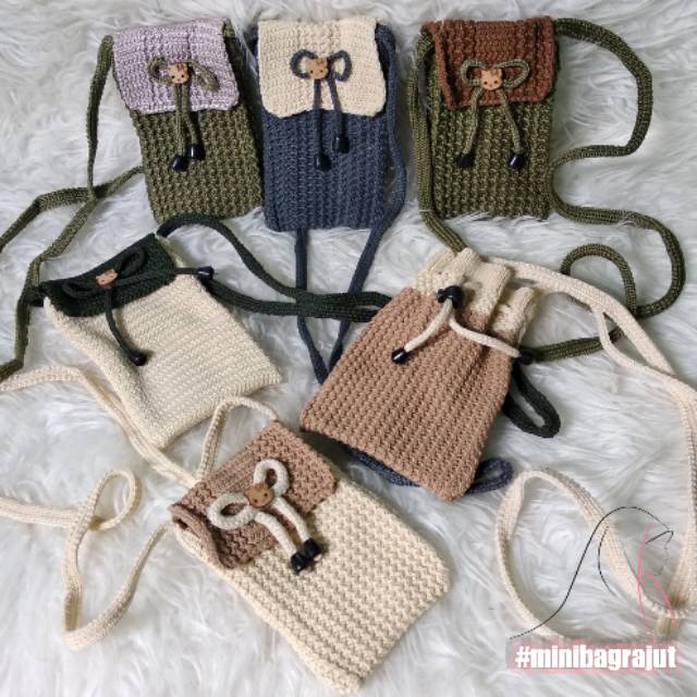 Mini bag rajut tas hp ukuran mini lucu murah