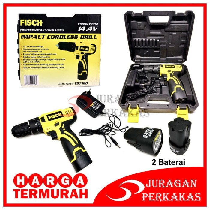 FISCH TD7180 MESIN BOR BETON TEMBOK CORDLESS IMPACT DRILL 2 BATERAI