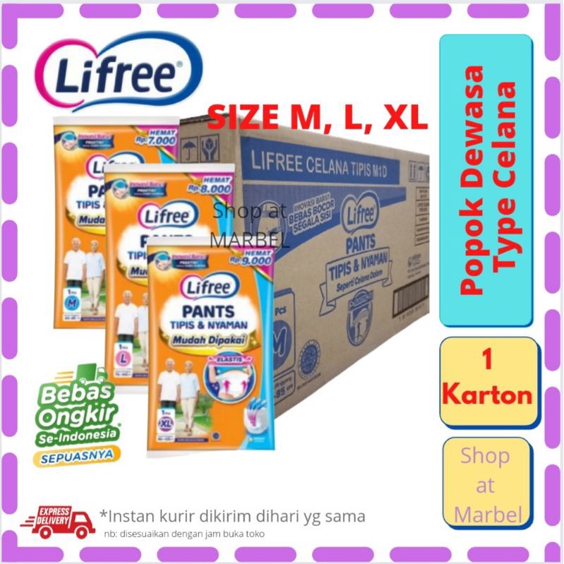 LIFREE SACHET PANTS POPOK CELANA DEWASA M L XL XXL 1 KARTON / DUS ISI 48 PCS