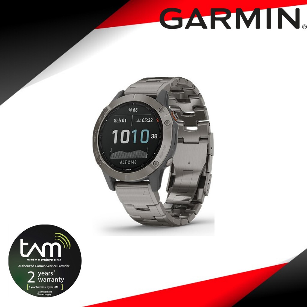 Garmin Fenix 6 Titanium with Vented Titanium Bracelet - Tam 2 Tahun