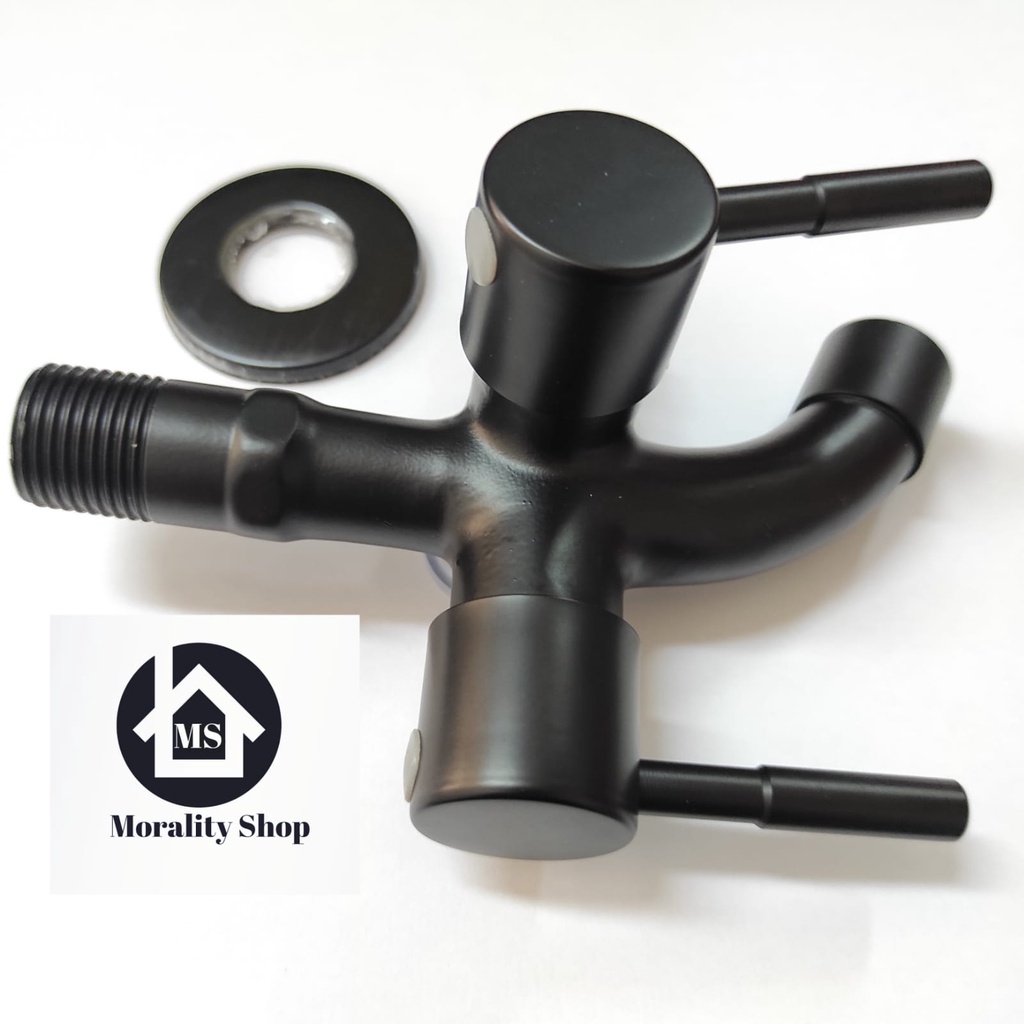 Kran air Shower Mandi Closet Cabang 2 Stainless 304 Hitam-Keran air Bak Kamar Mandi Two Way Bathroom Faucet BLack Stenlis