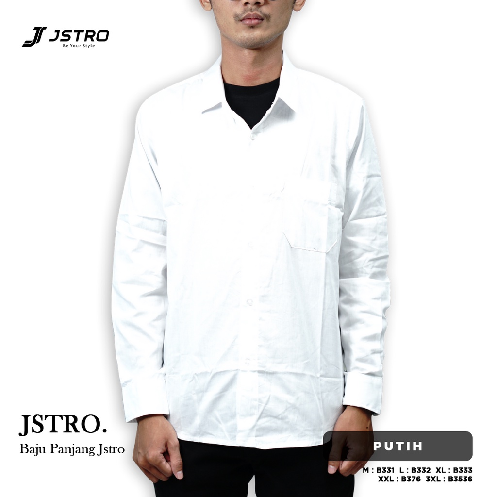 Jstro Kemeja Panjang Bahan Rayon Putih Polos
