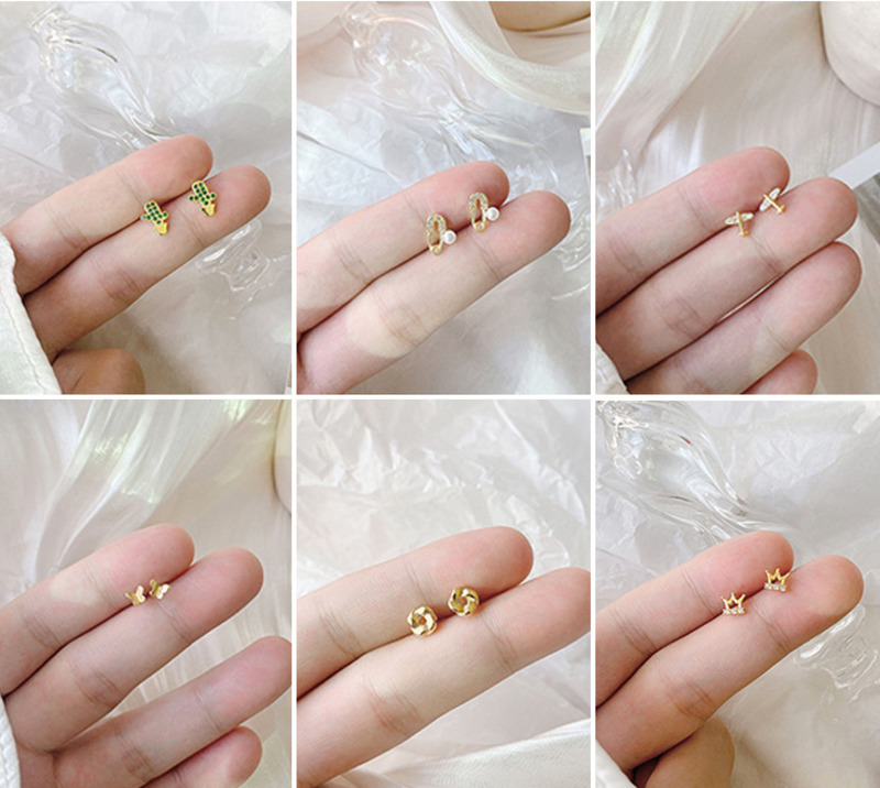 925 Perak Anting Murni Mini Kecil Bulan Bintang Zirkon Halus Anting Mahkota Kecil