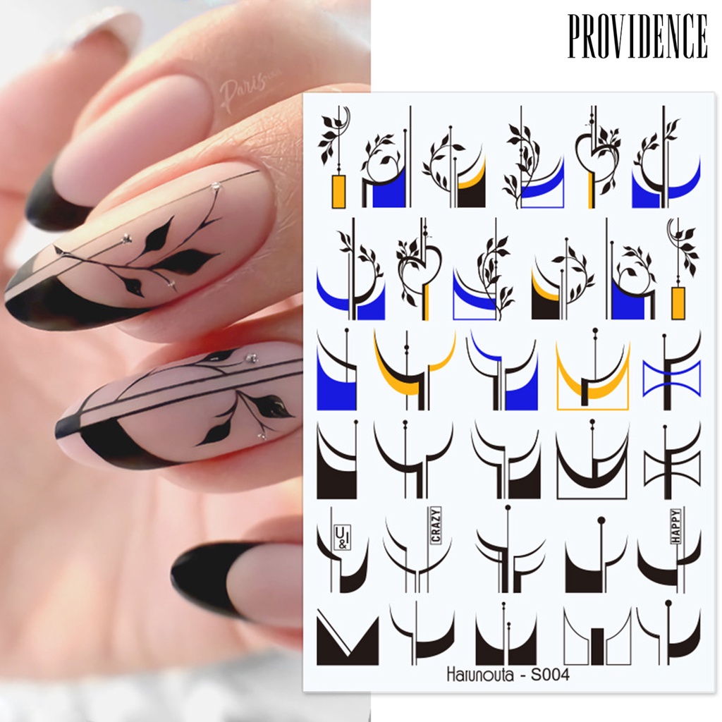 Providence Stiker Kuku Motif Bunga / Daun / Geometri Warna Hitam / Putih Untuk Nail Art / Manicure