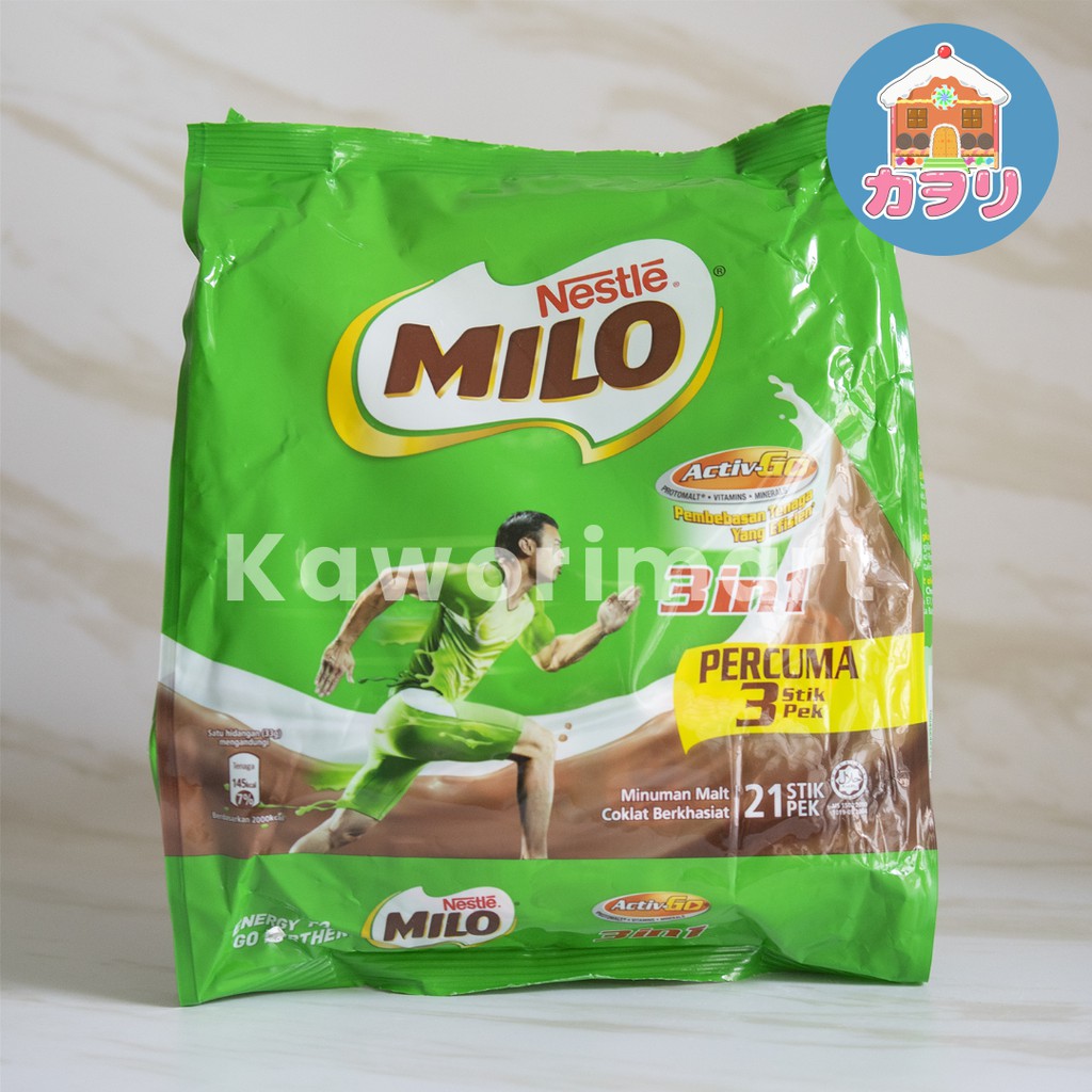 

NESTLE MILO 3 IN 1 MALAYSIA / MILO 3 IN 1 MALAYSIA / 21+3 PCS (@33gr)