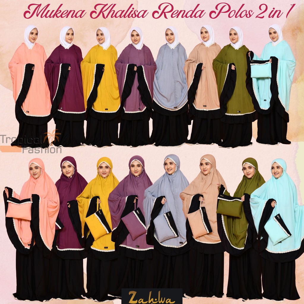 Mukena Khalisa Renda Polos 2 in 1 Bahan Rayon Janger Premium By Zahwa