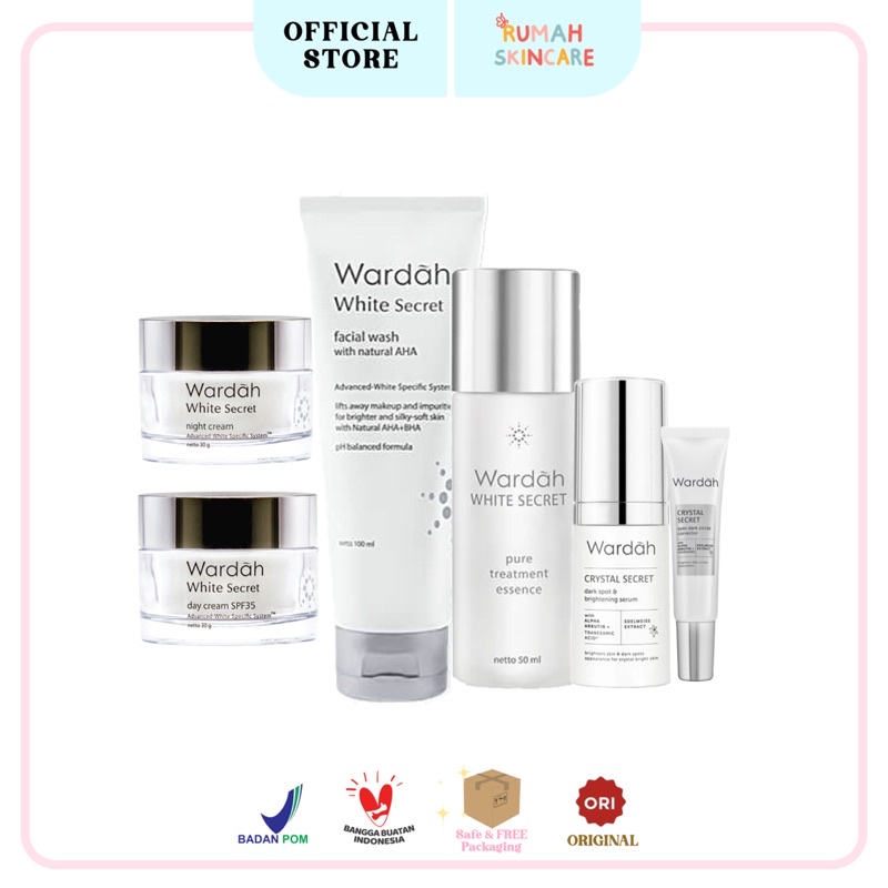 WARDAH White Crystal Secret Series | Day Night| Eye Cream Brightening Essence Facial Wash Exfoliating Mask Scrub