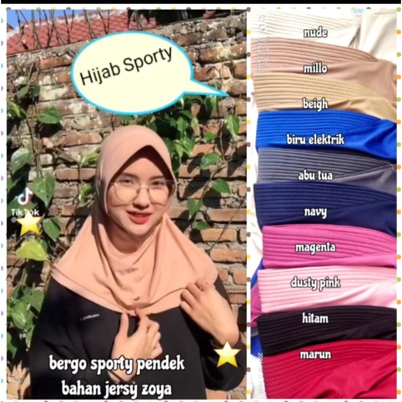 bergo sporty pendek bahan jersey zoya