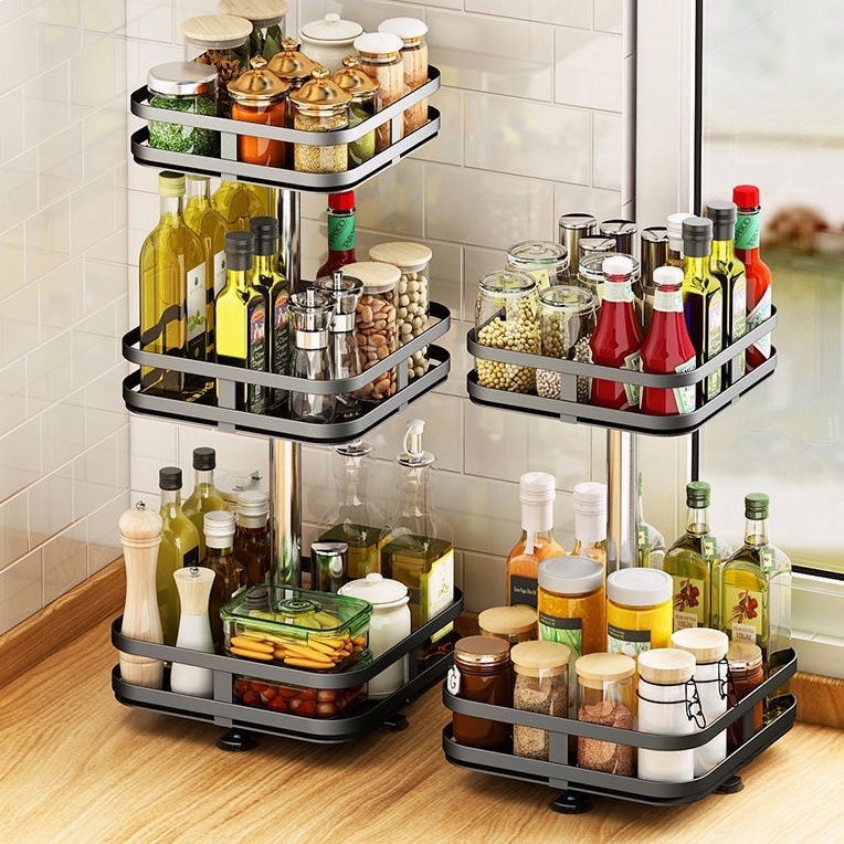 KAGK Rak Bumbu Putar Berputar 360 Derajat/Rak Bumbu tingkat/ Rak Bumbu Dapur Stainless Rotate Kitchen Spice Rack Organizer Home