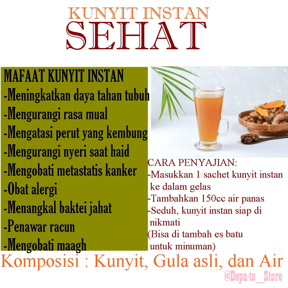 

Kunyit instan - Minuman tradisional kunyit instan / Minuman herbal untuk kesehatan / Obat untuk maagh dan asam lambung / Obat alami untuk sakit perut / Herbal pendetox racun dalam tubuh 100% dari kunyit asli original - Kunyit sehat instan