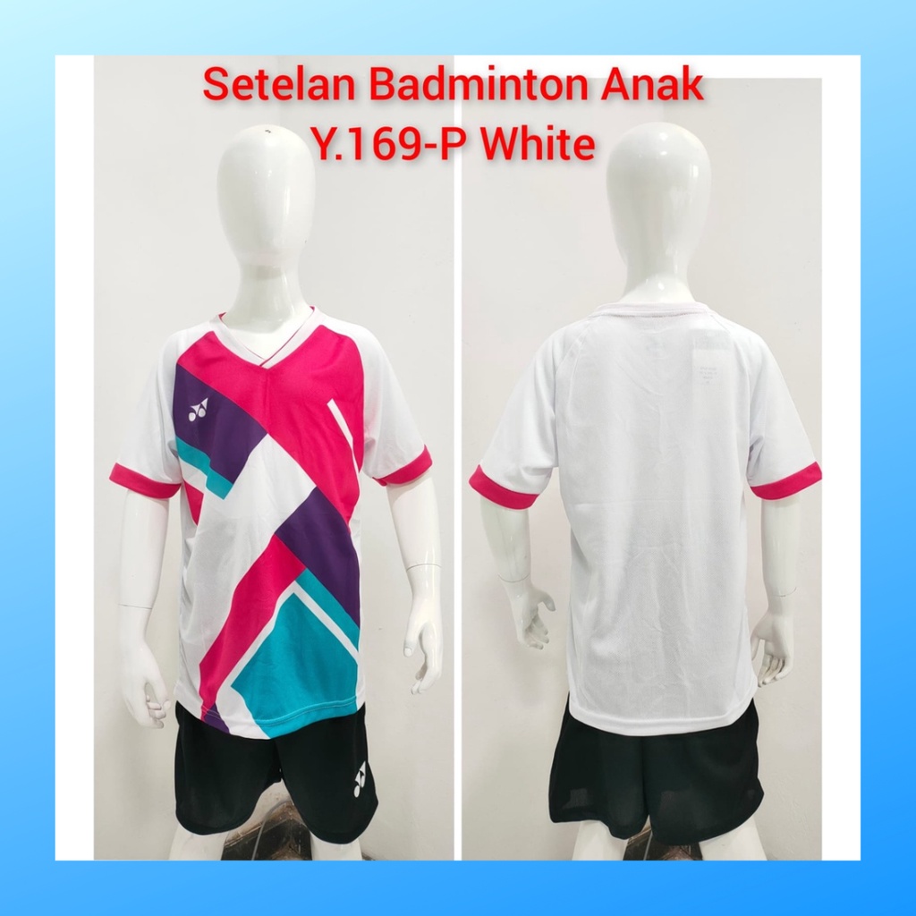 Kaos badminton anak laki-laki jersey bulutangkis baju celana setelan jersy perempuan stelan t-shirt outfit seragam kostum print olahraga casual suit pakaian jarsey oblong apparel sports jersi sudirman thomas uber cup bulu tangkis ST.Y169 putih polos