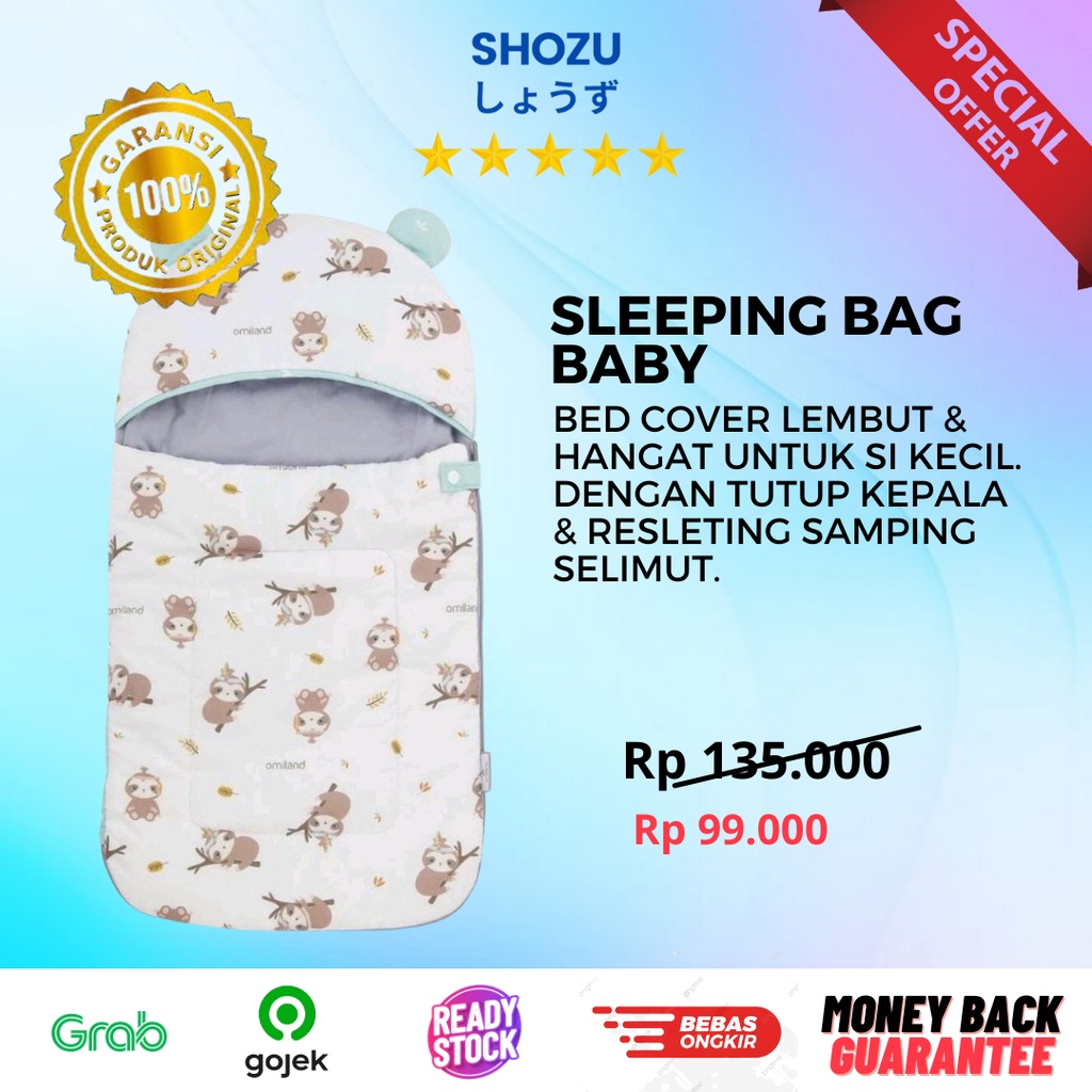 KASUR BAYI OMILAND SLEEPING BAG SELIMUT TOPI BAHAN TEBAL DAN LEMBUT