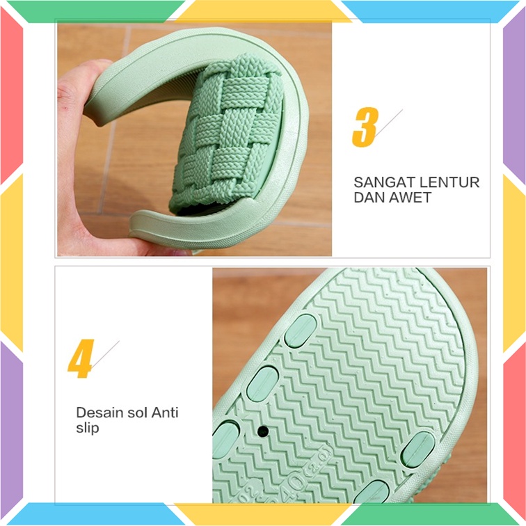 V202A42 Sandal Slop Slip On Karet Jelly Wanita Sendal Selop Empuk Model Tikar Cewek Wonderly