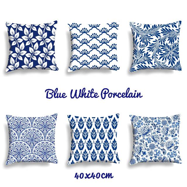 BANTAL SOFA PRINT MOTIF PORCELAIN BIRU PUTIH / WHITE BLUE NAVY 40X40 CM