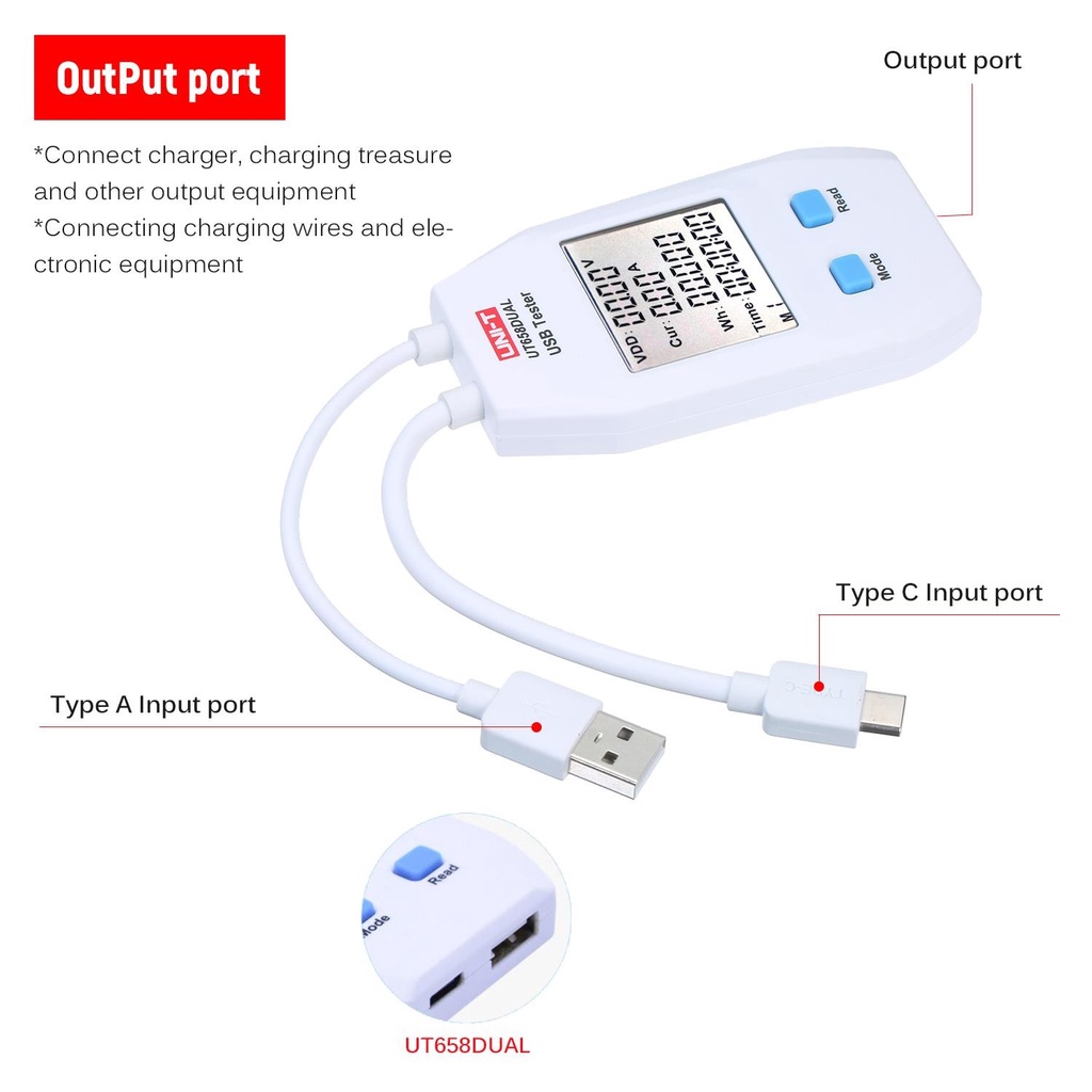 UNI-T UT658DUAL - Portable Dual USB Voltmeter Power Meter Tester