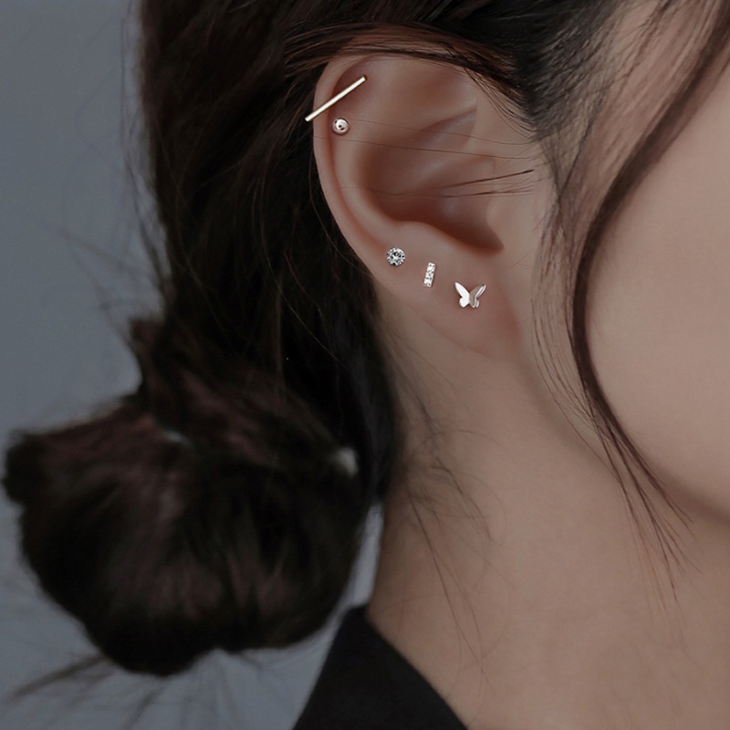 Roselife 5PCs / Set Anting Tusuk Sterling Silver 925 Desain Kupu-Kupu Hias Kristal Anti Alergi Untuk Wanita