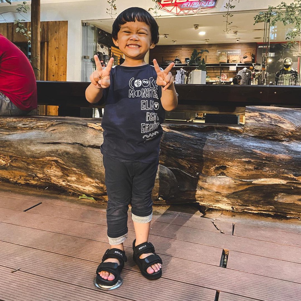 Sendal Gunung Anak Laki Laki Perempuan Original Sepatu Sendal Anak Premium Unisex | Mevla Kids - Davion Black