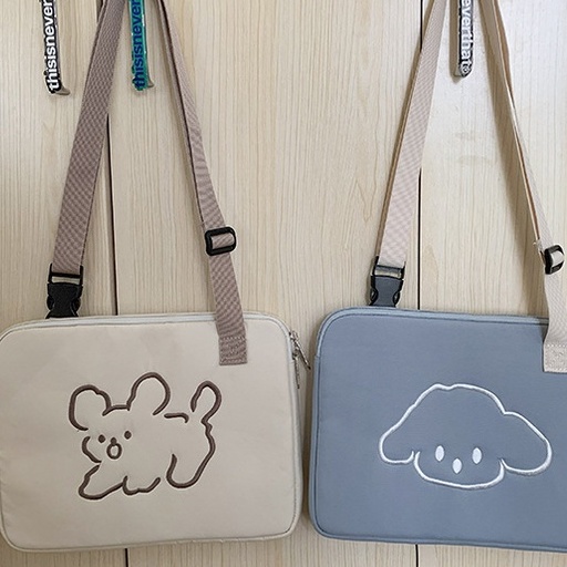 Sleeve Pouch Sarung Tas Bag Case Ipad Tab Tablet Macbook Air Pro Laptop Asus Acer Lenovo HP Huawei 11 12 13 14 15 inch Motif Gambar Rabbit Kelinci Kucing Anjing Poodle Warna Putih Beige Hijau Khaki Biru Lucu Cute Murah Korean Model Tali Selempang Jinjing