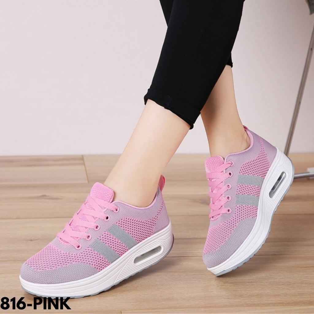 SNEAKERS WANITA IMPORT SPORT NAMAN HIGHSOLE OLAHRAGA ENTENG RINGAN ELASTIS ANTI SLIP TERBARU 816