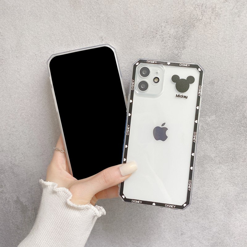 Cube Black Mickey &amp; Minnie Soft Case iP iPhone 7 8 + Plus X XR SE 2020 XS Max 11 12 13 Pro Max Clear Casing Apple