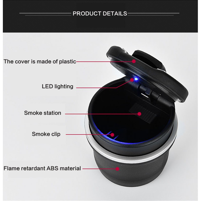 Car ashtray multi-function LED luminous universal  storage tank flame retardant