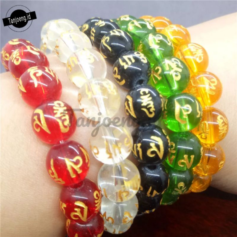 Gelang Batu Tibet Mantra Obsidian Fengsui