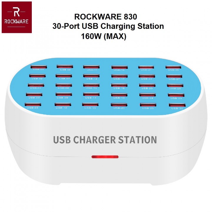 ROCKWARE 830 - 30-Port USB Wall Smart Charging Station 160W MAX OLB5876