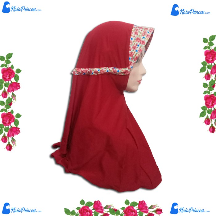 Jilbab anak instan motif bunga mawar Merah