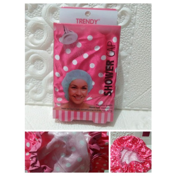 TRENDY SHOWER CAP PREMIUM WATERPROOF MOTIF RENDA BUNGA BESAR