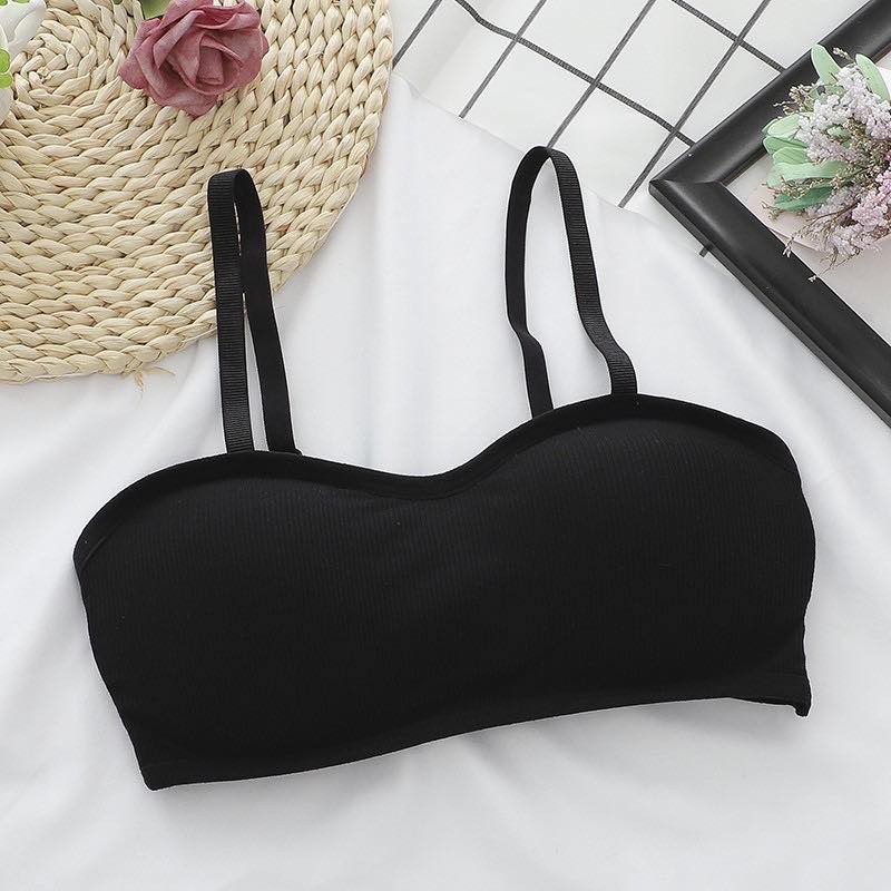 COD/bh/Bra Wanita Tanpa Kawat Bahan Halus Pakaian Dalam bralette Push Up Elastis Sexy dengan Busa-bra-6 hitam