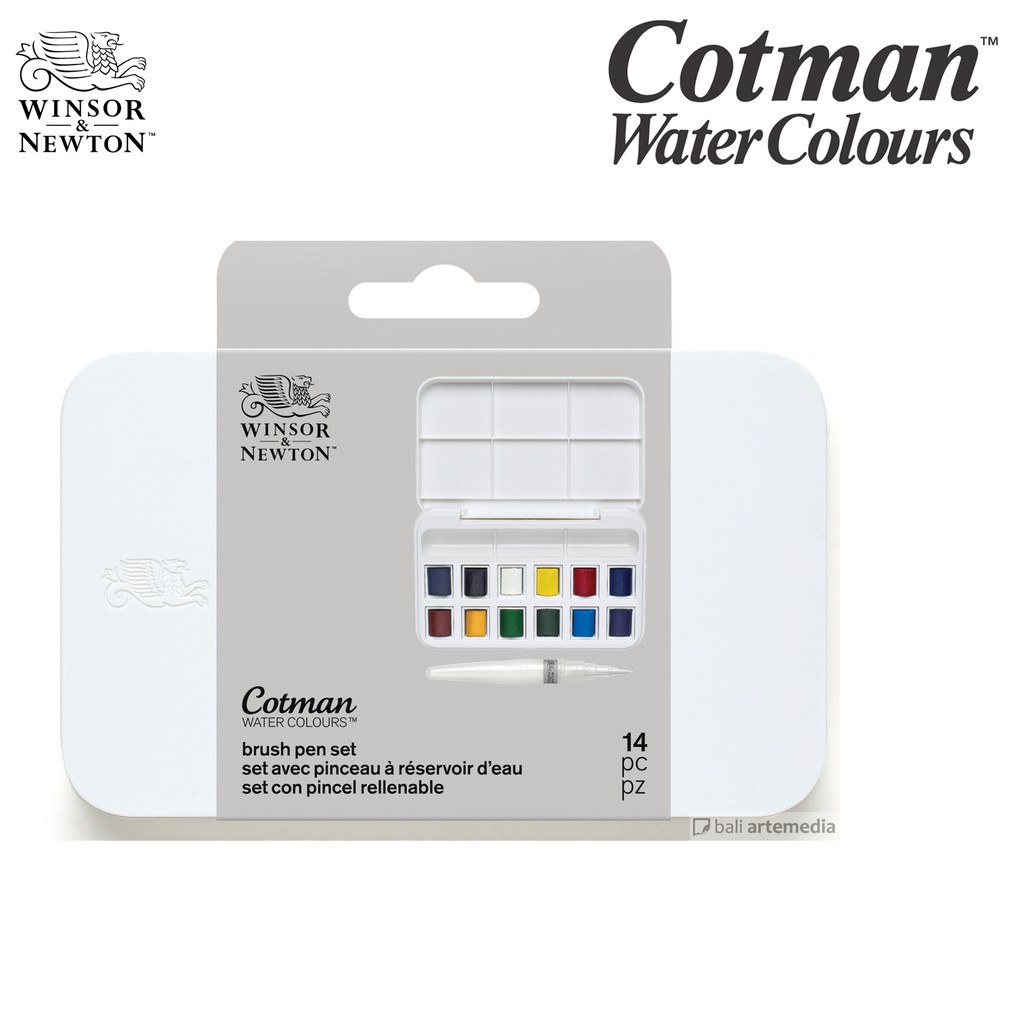 Winsor &amp; Newton - Cotman Watercolours set of 12 Half Pans With 1  Water Brush