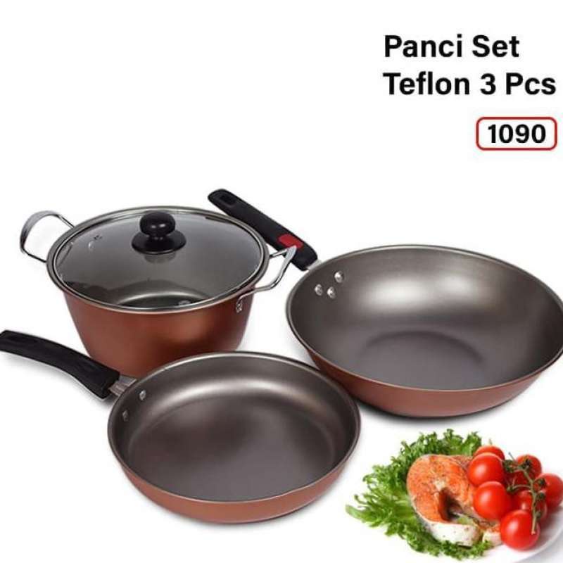 PROMO Panci Set Wajan Penggorengan Teflon Set isi 3 Pcs 1090-Arria Set Panci Teflon - TERMURAH