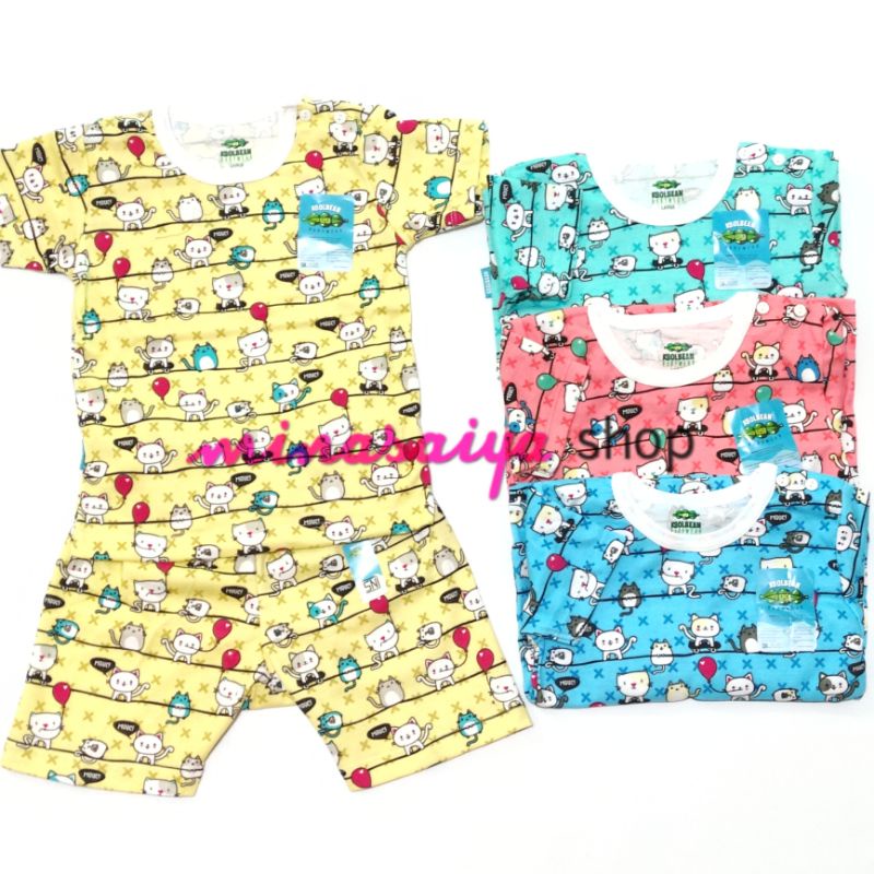 KOOLBEAN Setelan Bayi SNI Lengan Pendek Kancing Pundak Warna Motif Uk. S - XL