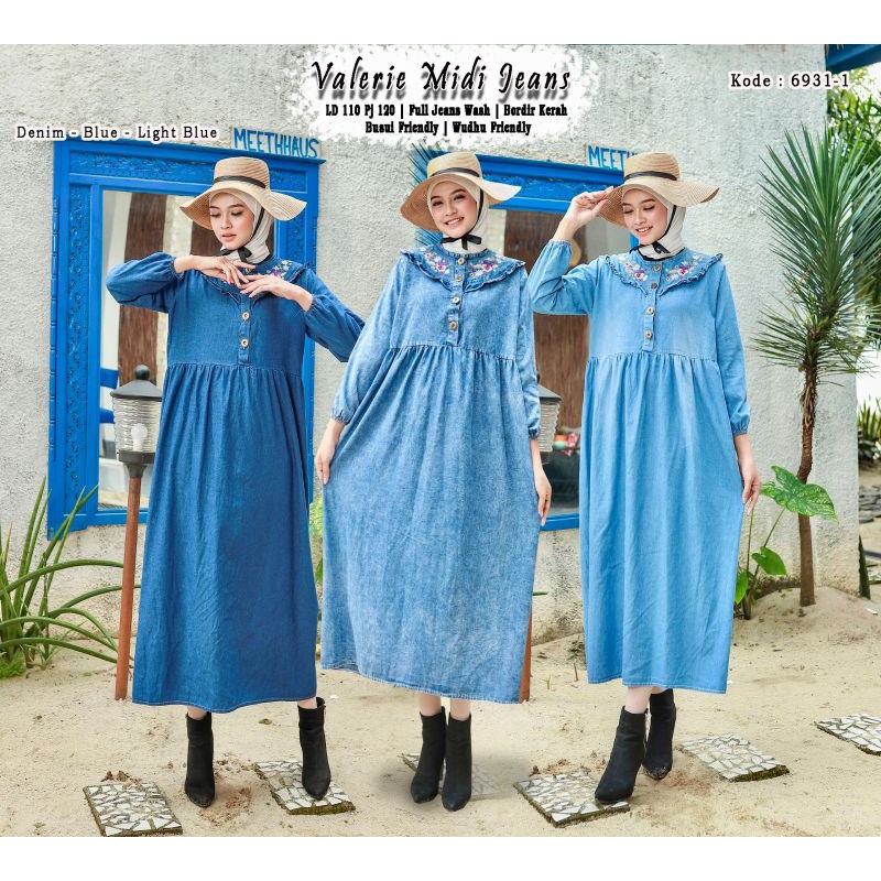 Valerie Midi Jeans wash Midi wanita Midi muslim Midi busui Midi jumbo midi kekinian Midi dress wanit