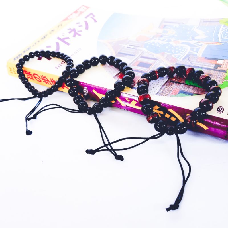 Gelang Tangan Pria Dan Wanita Motif Bola Hitam Polos Tali Handmade Model Limbad