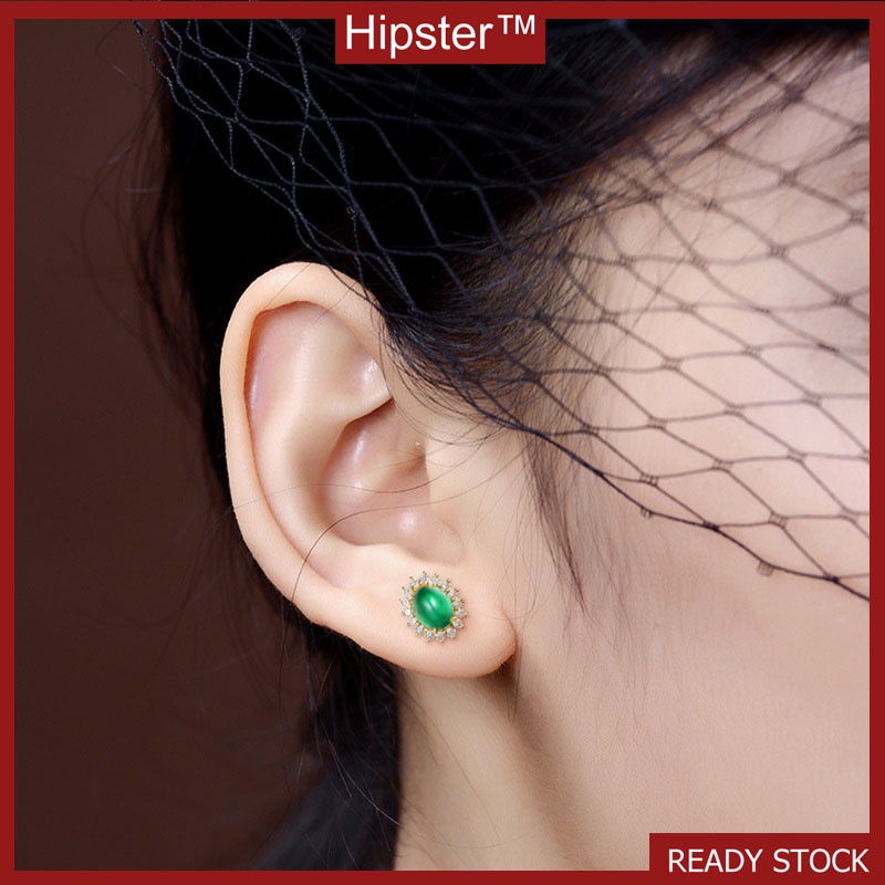 Popular Classic Light Luxury Emerald Full-Jeweled Stud Earrings