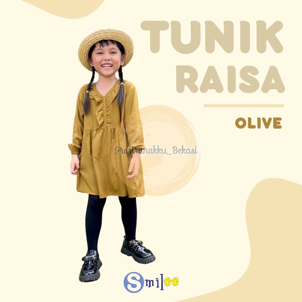 Tunik Anak Raisa Smilee Rayon Warna Olive Size 2-10 Tahun