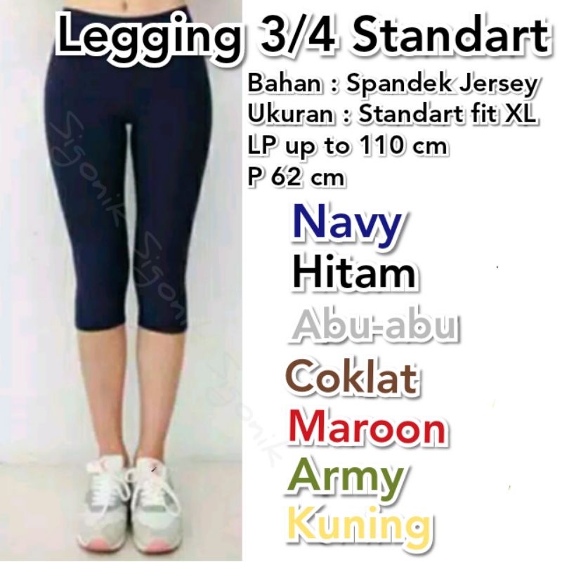 Legging Pendek 3/4 Wanita Dewasa Standar Allsize L fit XL Spandek Jersey Murah Sigonik