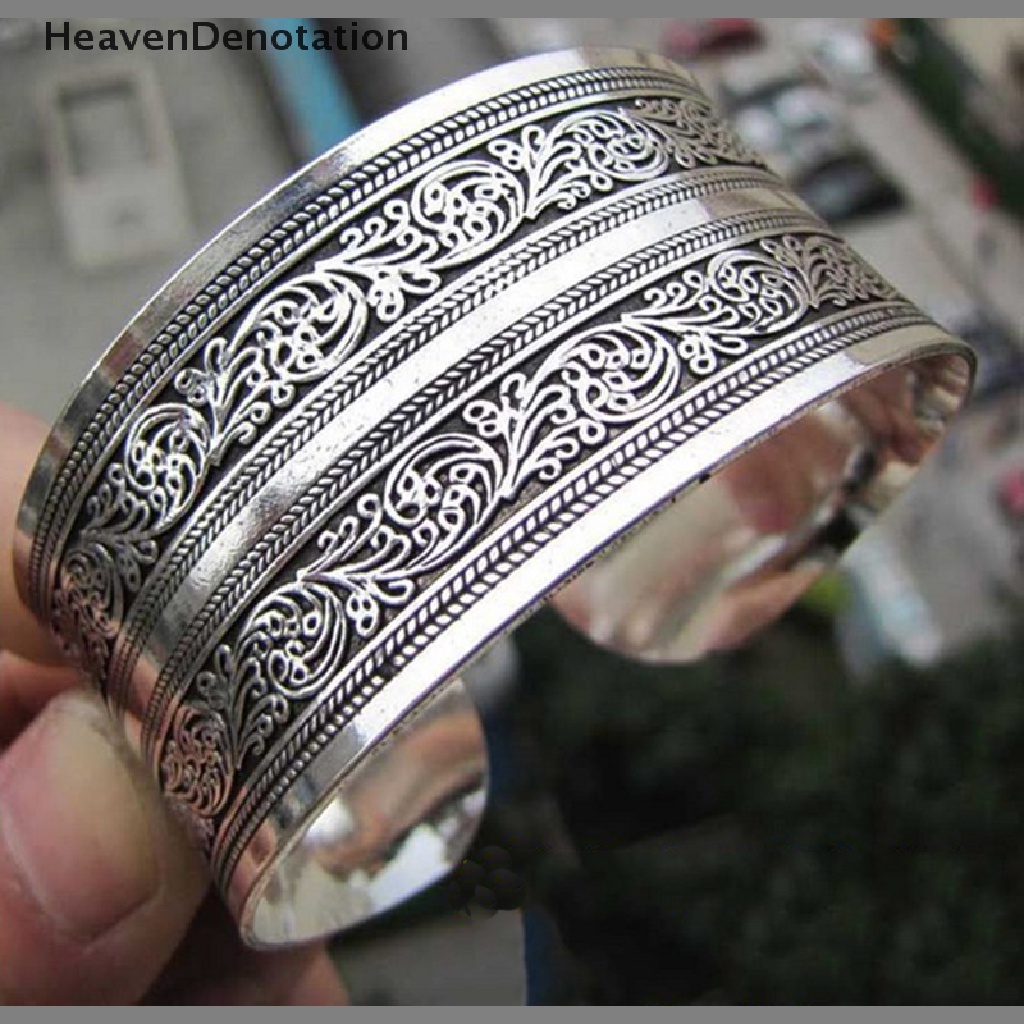 Gelang Bangle Cuff Desain Totem Tibet Warna Silver