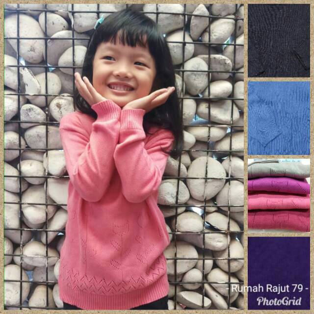 Sweater rajut anak pointel flower